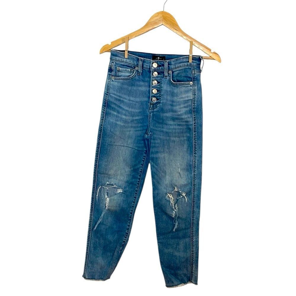 7 for all Mankind Women's Blue Distressed Destroyed Blue Jeans, 25
